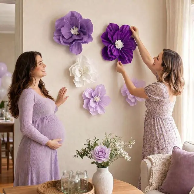 Alt view image 6 of 7 - ANSOMO Purple Paper Flowers 3D Wall Décor Birthday Party Decorations Women