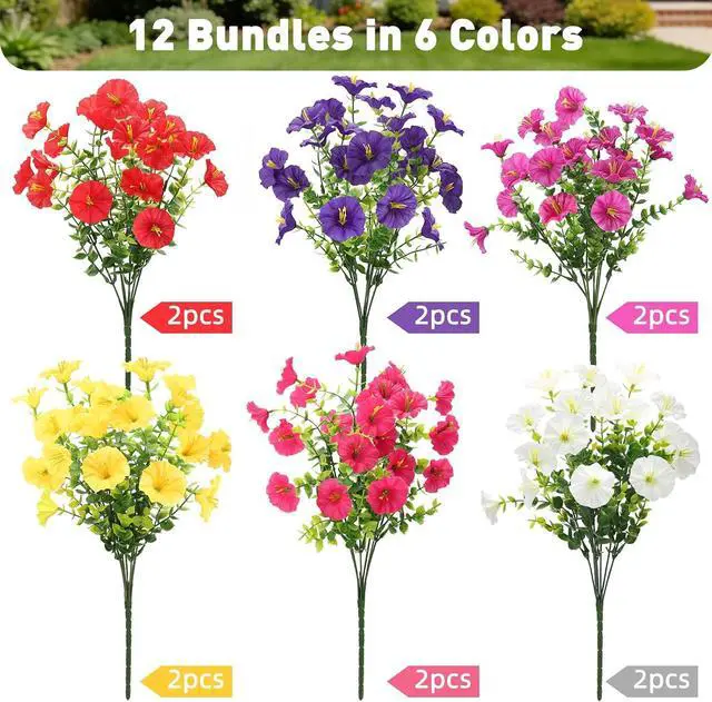 Alt view image 4 of 7 - 12 Bundles Artificial Flowers for Outdoors, UV Resistant Morning Glory