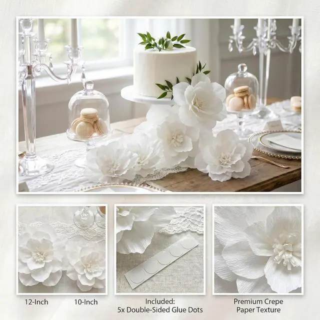 Alt view image 2 of 6 - ANSOMO White Paper Flowers 3D Wall Décor Party Decorations