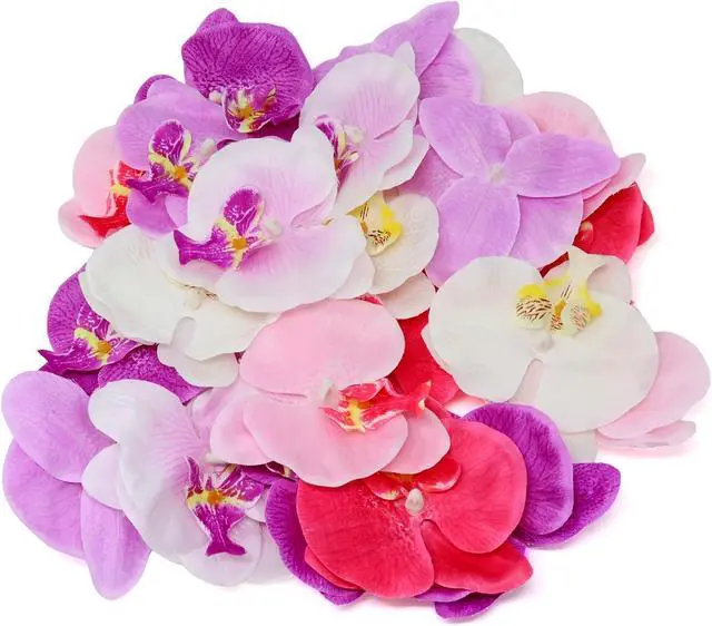 Main image of Honbay 24PCS Fabric Butterfly Orchid Flower Heads Artificial Fake Flowers Heads for Crafts Home Wedding Decoration - 6 Colors