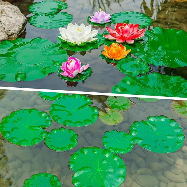 Alt view image 6 of 7 - 12Pcs Lily Pads for Ponds, Artificial Floating Foam Lotus Leaves