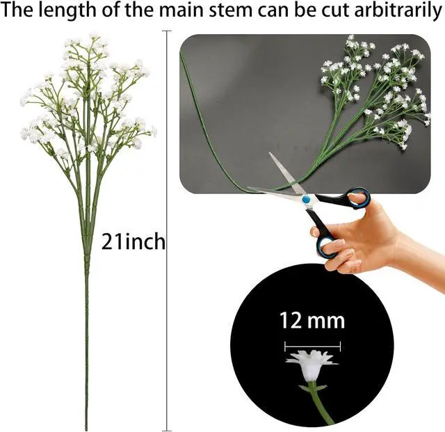 Alt view image 6 of 7 - 6-Pcs 21 Secure-Stem Realistic Artificial White Babys Breath (Gypsophila) Flowers with No-Shedding Design Perfect for Wedding Centerpieces, Home Decor & Vase Fillers