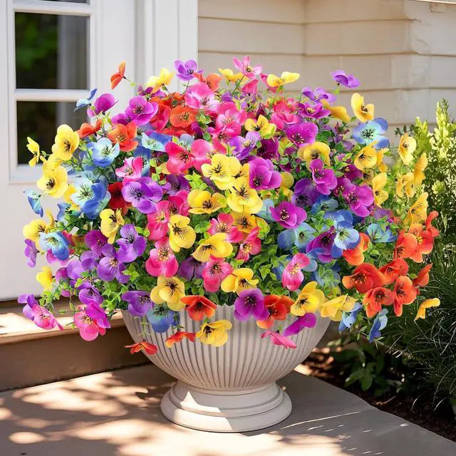 Alt view image 6 of 7 - 16 Bundles Artificial Pansy Flowers for Outdoors, Mixed Colors