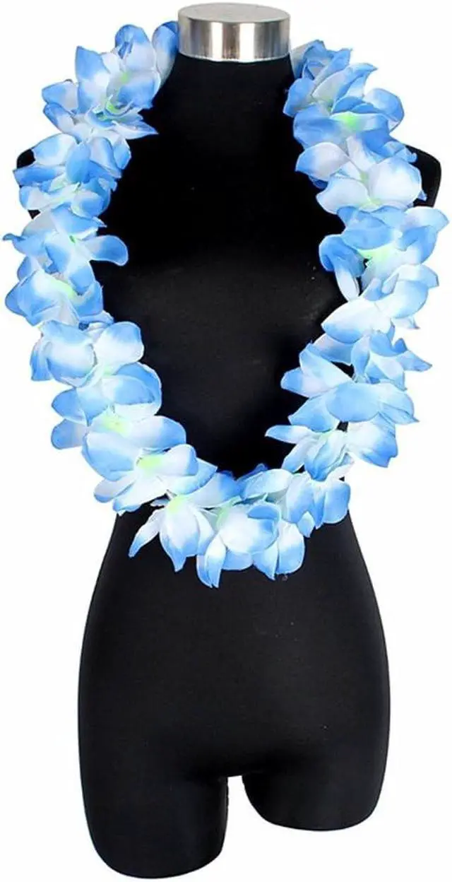 Alt view image 5 of 7 - ALIMITOPIA Hawaiian Hula Leis Dance Wreath Garland Artificial Flowers Fabric Neck Loop for Luau Party Costumes (Blue;4pcs)