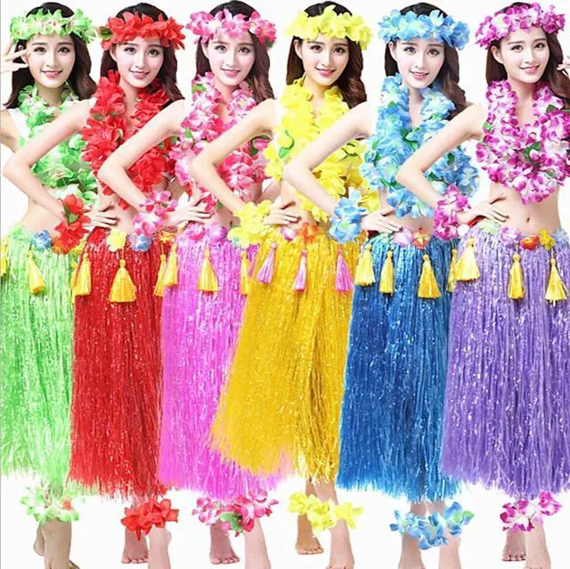 Alt view image 6 of 7 - ALIMITOPIA Hawaiian Hula Leis Dance Wreath Garland Artificial Flowers Fabric Neck Loop for Luau Party Costumes (Blue;4pcs)