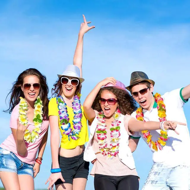 Alt view image 6 of 7 - FreshDear Hawaiian Leis Bulk (12 Necklaces 4 Headbands 8 Wristbands)