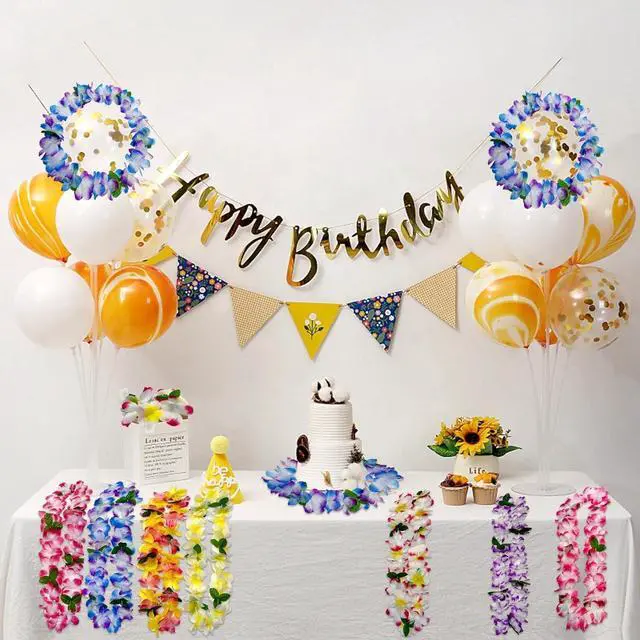 Alt view image 7 of 7 - FreshDear Hawaiian Leis Bulk (12 Necklaces 4 Headbands 8 Wristbands)
