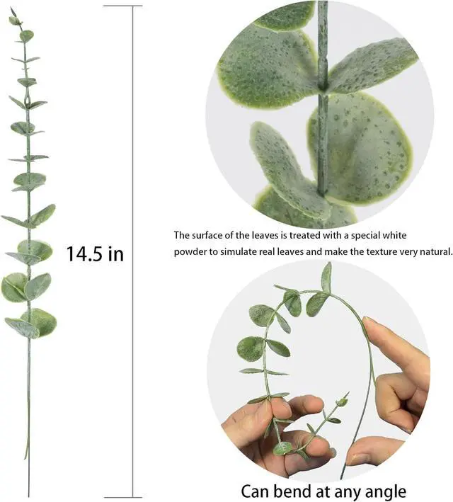 Alt view image 2 of 7 - 10pcs Eucalyptus Stems Artificial Eucalyptus Leaves Fake Greenery Branches Fake Flowers for Wedding Centerpiece Spring Easter Farmhouse Home Decoration