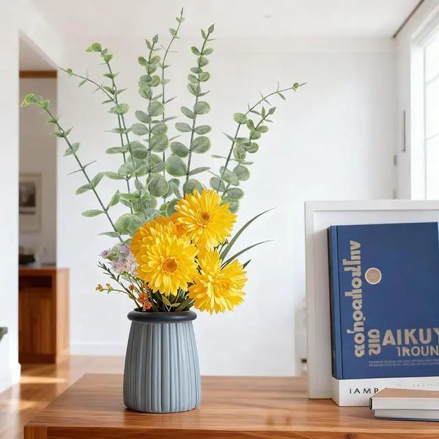 Alt view image 3 of 7 - 10pcs Eucalyptus Stems Artificial Eucalyptus Leaves Fake Greenery Branches Fake Flowers for Wedding Centerpiece Spring Easter Farmhouse Home Decoration