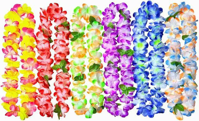 Alt view image 7 of 7 - 12 Counts Hawaiian Leis for Luau Party Supplies, Tropical Flower Lei Decorations, Premium Artificial Leis for Wedding, Graduation, Beach & Birthday Party Favors
