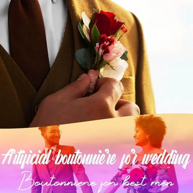 Alt view image 3 of 7 - Wedding Flower Boutonniere Groom Rose Buttonholes Prom Suit Decoration for Men (Red)