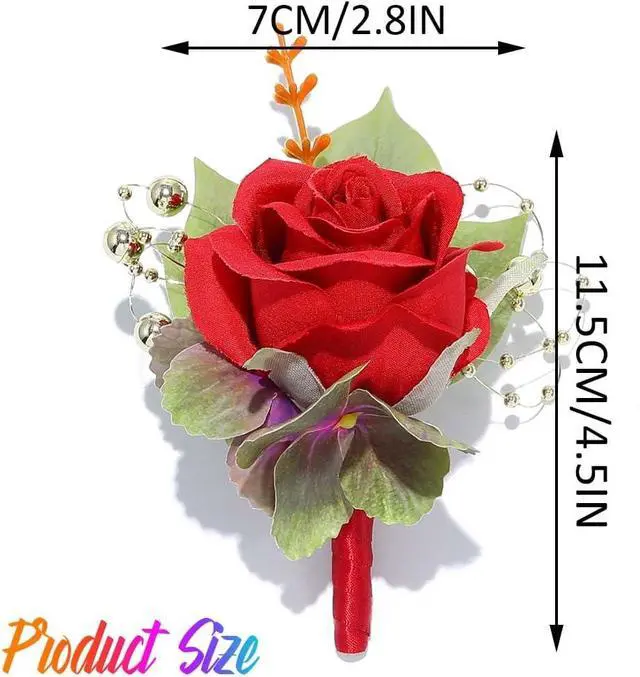 Alt view image 2 of 7 - Wedding Flower Boutonniere Groom Rose Buttonholes Prom Suit Decoration for Men (Red)
