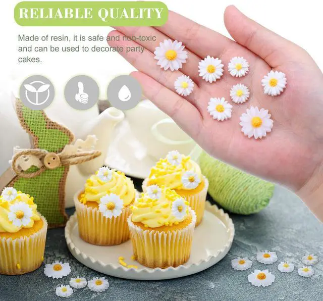 Alt view image 3 of 6 - Hicarer 50 Pcs Flatback Daisy Flowers Charms, 3 Sizes, White and Yellow