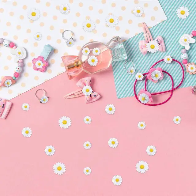 Alt view image 5 of 6 - Hicarer 50 Pcs Flatback Daisy Flowers Charms, 3 Sizes, White and Yellow