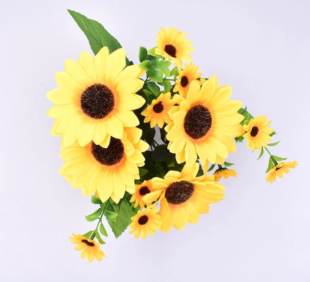 Alt view image 2 of 2 - Aliotech Beautiful Yellow Sunflowers Artificial Flowers Mini Fake Sunflowers Bouquet with Stems for Home Decoration Party DIY Wedding Bouquets Baby Shower Outdoor Indoor Decoration