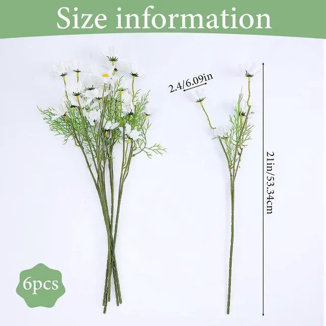 Alt view image 2 of 7 - Artificial White Daisy Flowers, 6 Bundles 21 UV Resistant Outdoor Silk Daisies Flowers with Stems and Leaves Faux Greenery Shrubs Plants Arrangements for Home Garden Vase Decor