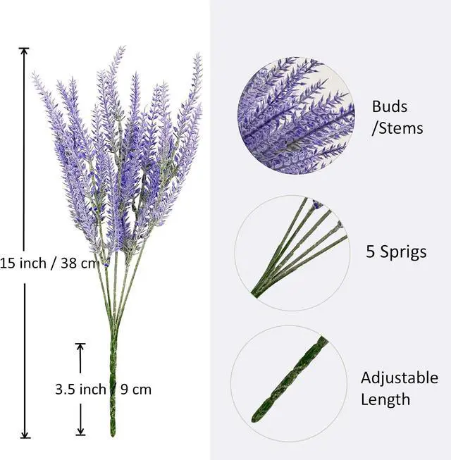 Alt view image 4 of 6 - 6 Bundles Artificial Lavender Stems, 15-inch Purple Faux Flowers