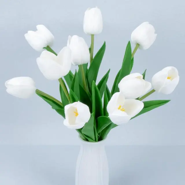Main image of MAQIHAN 10 White Tulips Artificial Flowers - Fake White Tulips Real Touch Flowers Artificial Tulips that Look Real Realistic Faux Plastic Flowers Bouquet Arrangements for Home Dining Table Decoration