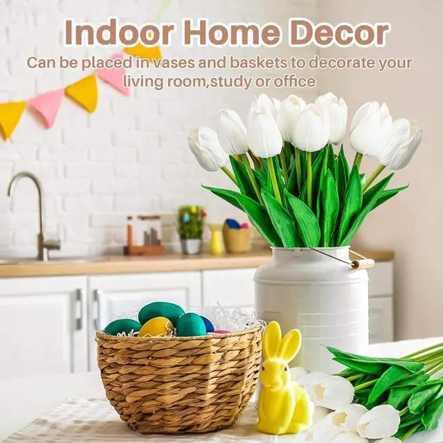 Alt view image 5 of 7 - MAQIHAN 10 White Tulips Artificial Flowers - Fake White Tulips Real Touch Flowers Artificial Tulips that Look Real Realistic Faux Plastic Flowers Bouquet Arrangements for Home Dining Table Decoration