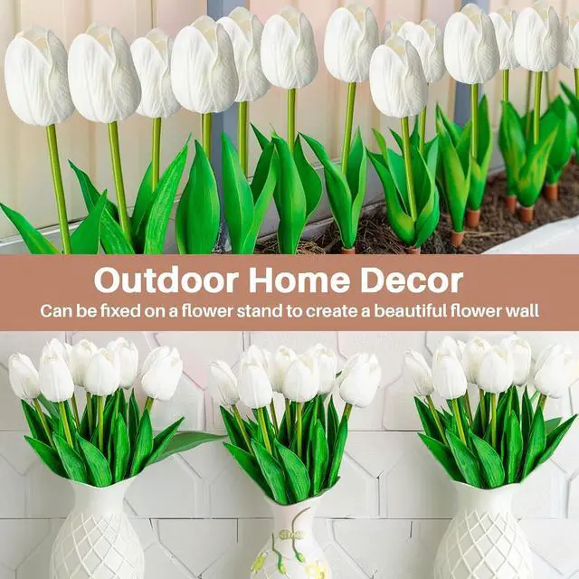 Alt view image 6 of 7 - MAQIHAN 10 White Tulips Artificial Flowers - Fake White Tulips Real Touch Flowers Artificial Tulips that Look Real Realistic Faux Plastic Flowers Bouquet Arrangements for Home Dining Table Decoration