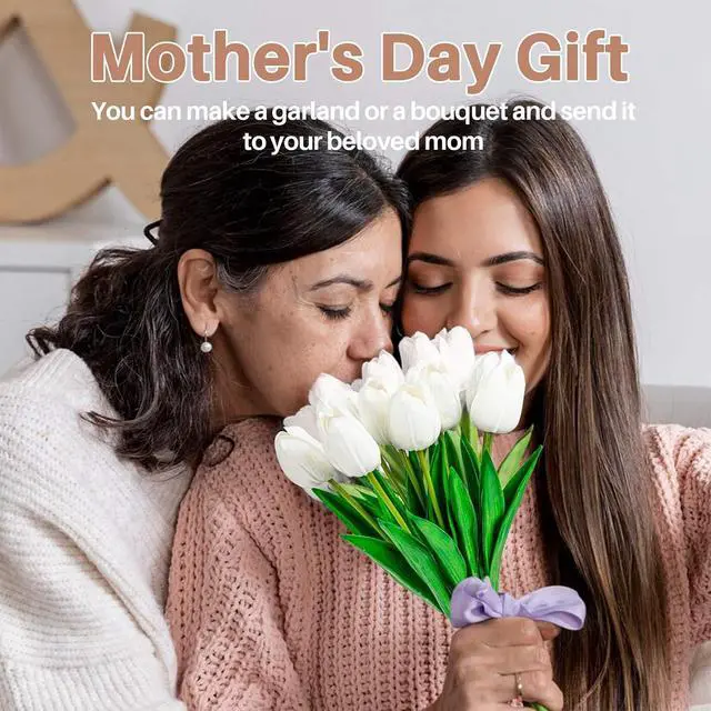 Alt view image 7 of 7 - MAQIHAN 10 White Tulips Artificial Flowers - Fake White Tulips Real Touch Flowers Artificial Tulips that Look Real Realistic Faux Plastic Flowers Bouquet Arrangements for Home Dining Table Decoration
