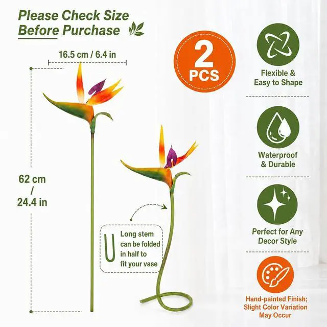 Alt view image 2 of 7 - RAINFLOW Bird of Paradise Artificial Plant - Tropical Flowers Artificial
