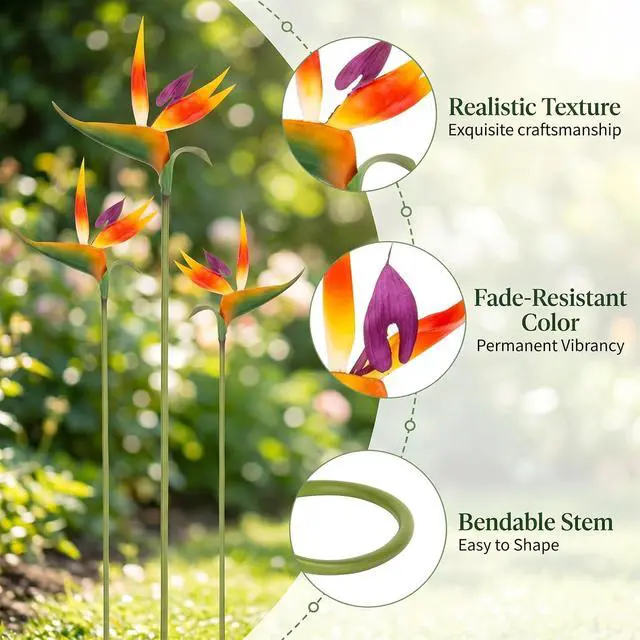 Alt view image 3 of 7 - RAINFLOW Bird of Paradise Artificial Plant - Tropical Flowers Artificial
