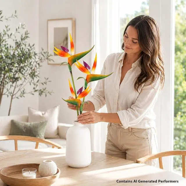 Alt view image 4 of 7 - RAINFLOW Bird of Paradise Artificial Plant - Tropical Flowers Artificial