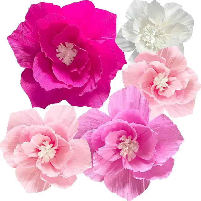 Main image of ANSOMO Pink Paper Flowers, Hot Light Pink White, 3D Wall Decor