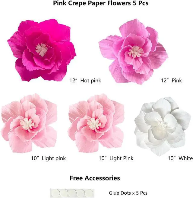 Alt view image 2 of 6 - ANSOMO Pink Paper Flowers, Hot Light Pink White, 3D Wall Decor