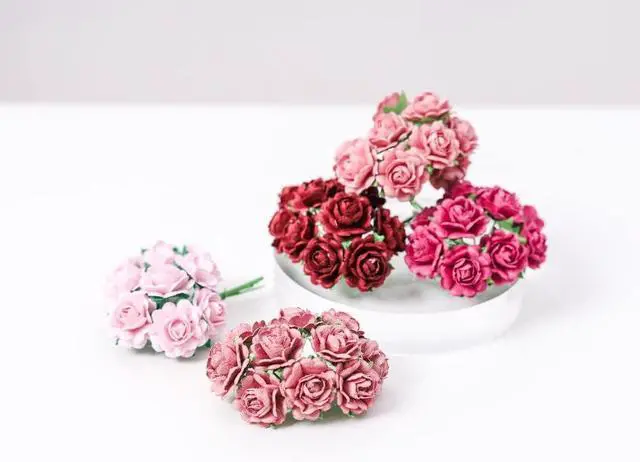 Alt view image 6 of 6 - Handmade Mini Heart Petals Mulberry Paper Roses 18mm, 50 PCS Paper Flowers for Crafts, Scrapbooking, Card Making, Wedding Decoration, DIY Floral Embellishments (Wedding Tone)