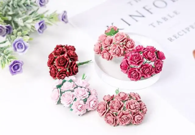 Alt view image 4 of 6 - Handmade Mini Heart Petals Mulberry Paper Roses 18mm, 50 PCS Paper Flowers for Crafts, Scrapbooking, Card Making, Wedding Decoration, DIY Floral Embellishments (Wedding Tone)