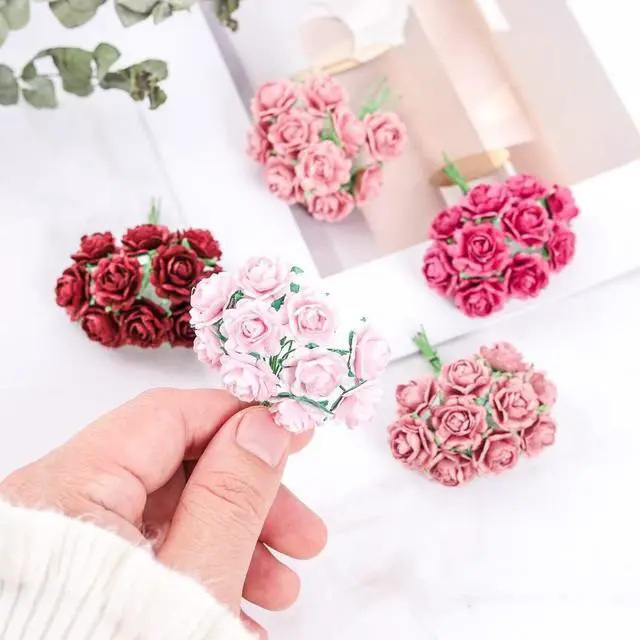 Alt view image 3 of 6 - Handmade Mini Heart Petals Mulberry Paper Roses 18mm, 50 PCS Paper Flowers for Crafts, Scrapbooking, Card Making, Wedding Decoration, DIY Floral Embellishments (Wedding Tone)