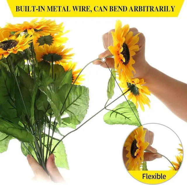 Alt view image 2 of 7 - DerBlue 15.74'' Artificial Sunflowers Bouquet with 14 Heads(Two Different Diameter of Flowers) and 40 Leaves Fake Silk Sunflowers Bouquet for Home Office Parties and Wedding Decoration