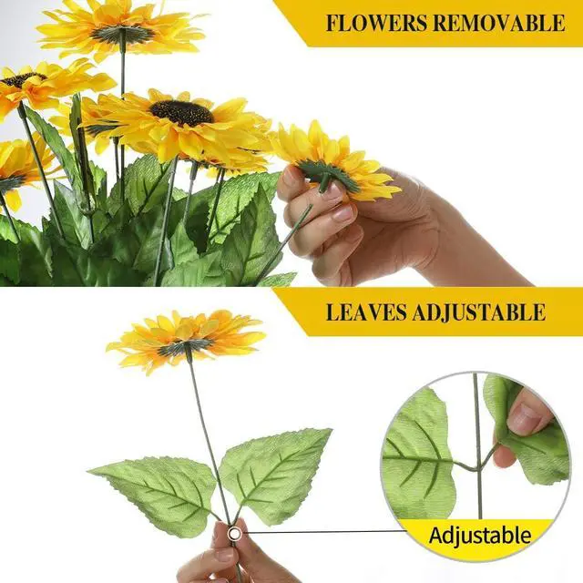 Alt view image 4 of 7 - DerBlue 15.74'' Artificial Sunflowers Bouquet with 14 Heads(Two Different Diameter of Flowers) and 40 Leaves Fake Silk Sunflowers Bouquet for Home Office Parties and Wedding Decoration