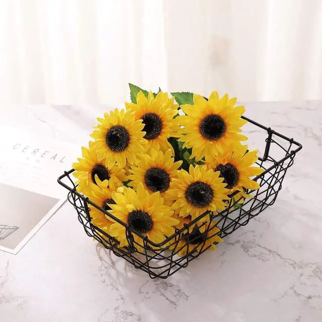 Alt view image 6 of 7 - DerBlue 15.74'' Artificial Sunflowers Bouquet with 14 Heads(Two Different Diameter of Flowers) and 40 Leaves Fake Silk Sunflowers Bouquet for Home Office Parties and Wedding Decoration
