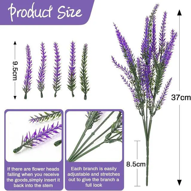 Alt view image 2 of 6 - RAINFLOW 8 PCS Artificial Lavender Flowers - Faux Lavender Plants Outdoor