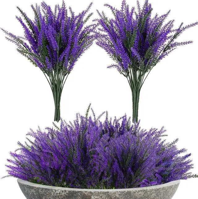 Main image of RAINFLOW 8 PCS Artificial Lavender Flowers - Faux Lavender Plants Outdoor
