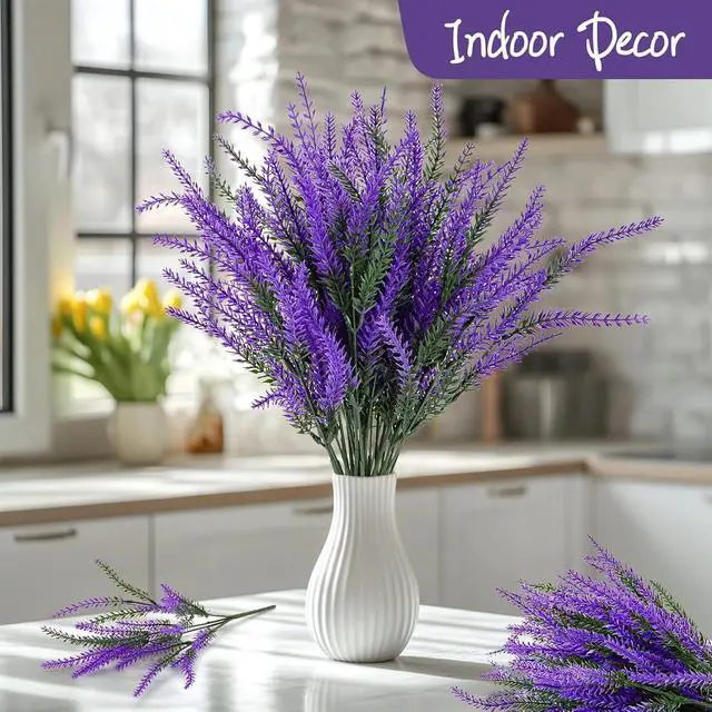Alt view image 3 of 6 - RAINFLOW 8 PCS Artificial Lavender Flowers - Faux Lavender Plants Outdoor