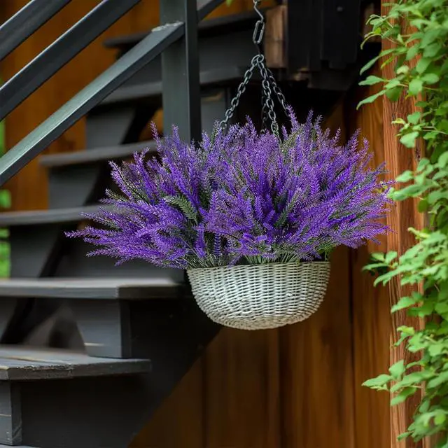 Alt view image 5 of 6 - RAINFLOW 8 PCS Artificial Lavender Flowers - Faux Lavender Plants Outdoor