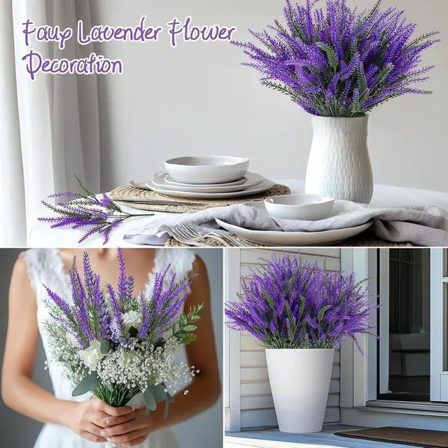 Alt view image 6 of 6 - RAINFLOW 8 PCS Artificial Lavender Flowers - Faux Lavender Plants Outdoor