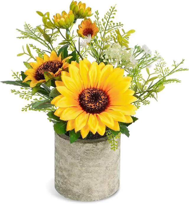 Main image of COCOBOO Sunflower Artificial Flowers Pot, Sunflower Decor, Yellow Fake Flower in Pots, for Home Bathroom Kitchen