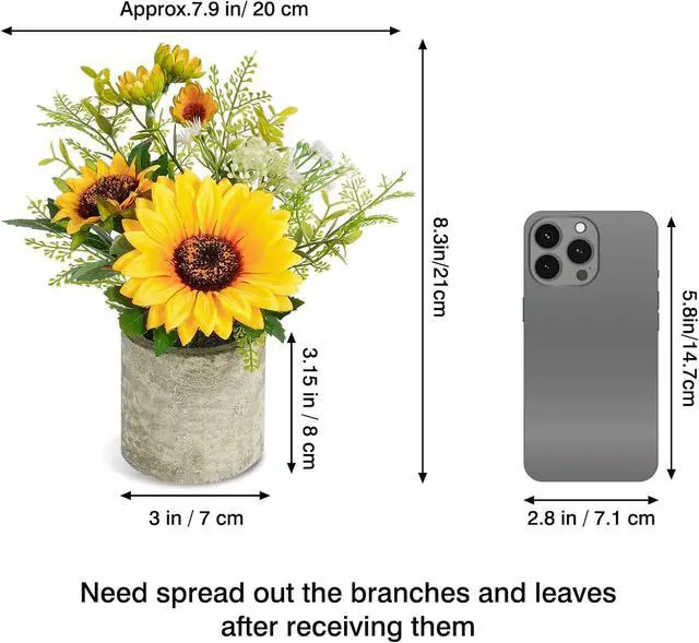 Alt view image 2 of 7 - COCOBOO Sunflower Artificial Flowers Pot, Sunflower Decor, Yellow Fake Flower in Pots, for Home Bathroom Kitchen