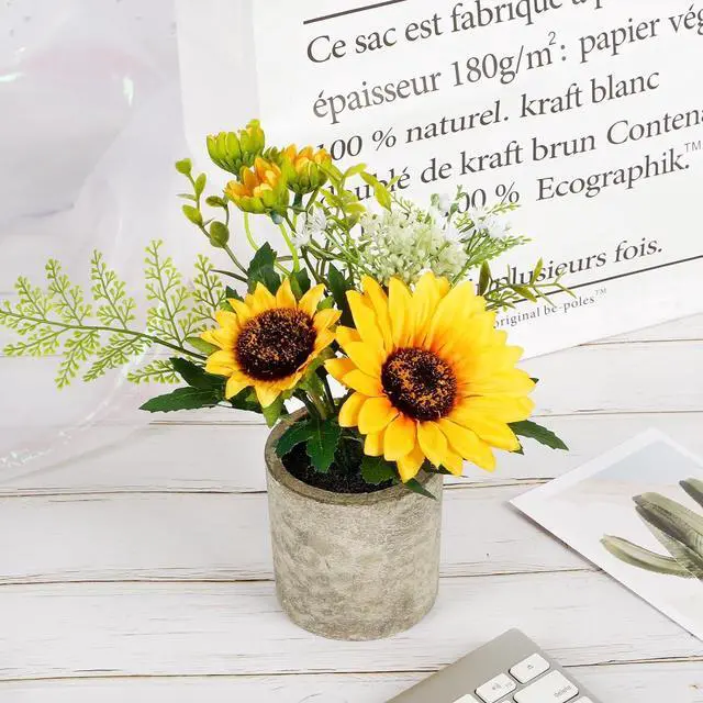 Alt view image 5 of 7 - COCOBOO Sunflower Artificial Flowers Pot, Sunflower Decor, Yellow Fake Flower in Pots, for Home Bathroom Kitchen