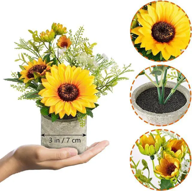Alt view image 3 of 7 - COCOBOO Sunflower Artificial Flowers Pot, Sunflower Decor, Yellow Fake Flower in Pots, for Home Bathroom Kitchen