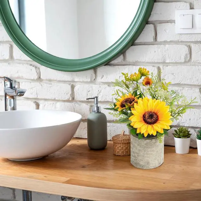 Alt view image 7 of 7 - COCOBOO Sunflower Artificial Flowers Pot, Sunflower Decor, Yellow Fake Flower in Pots, for Home Bathroom Kitchen