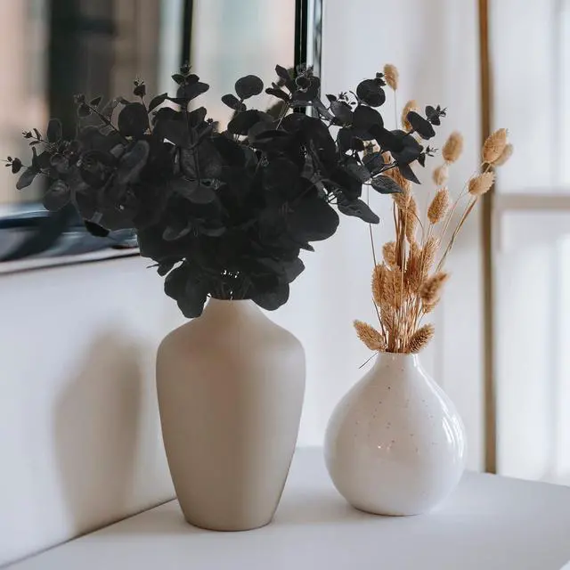Alt view image 6 of 7 - Hananona 6 Pcs Artificial Black Eucalyptus Stems, 14" Eucalyptus Leaves Branches Bouquet for Flower Arrangement DIY, Black Silk Flowers for Home Halloween Farmhouse Decor (Black, 6)