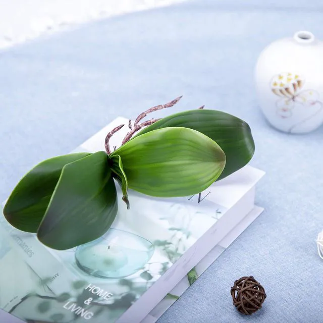 Alt view image 4 of 6 - Fnize Orchid Leaves Artificial Phalaenopsis Stems Leaf Real Touch 8" 2pcs
