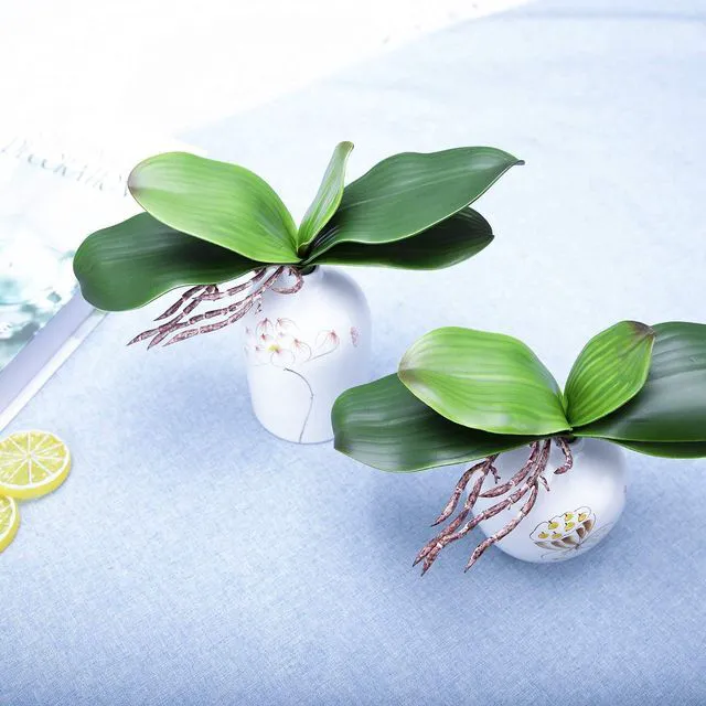 Alt view image 5 of 6 - Fnize Orchid Leaves Artificial Phalaenopsis Stems Leaf Real Touch 8" 2pcs