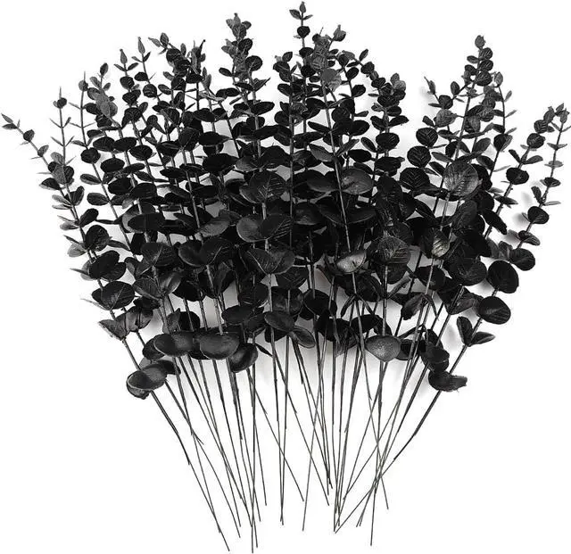 Main image of TIHOOD 14PCS 15 Black Eucalyptus Stems Artificial Eucalyptus Leaves Branches Fake Eucalyptuses Decor Faux Eucalyptus leaf Stem for Halloween Autumn Fall Floral Arrangement Wedding Bouquet Home Office
